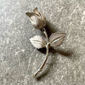 Vintage Giovanni Silver Rose Branch Pendant Brooch